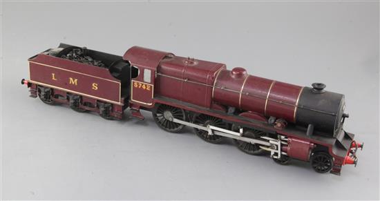 A scratch built O gauge 4-6-0 tender locomotive, number 5742, LMS crimson livery, 3 rail, overall 46cm